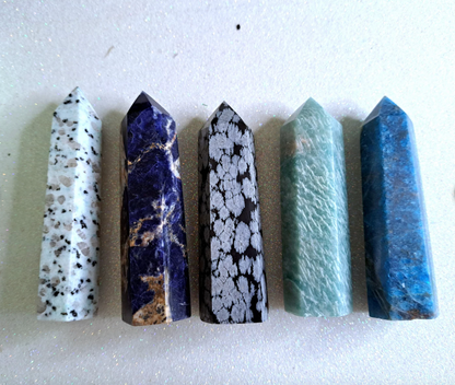 5 TOWERS BUNDLE - Kiwi Jasper / Sodalite / Snowflake Obsidian / Blue Apatite / Amazonite